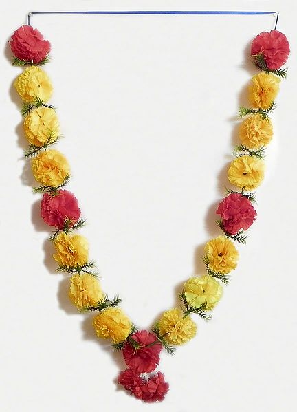 Yellow, Red with Green Ribbon Artificial Garland