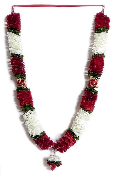 Red and White Ribbon Garland with Small Roses