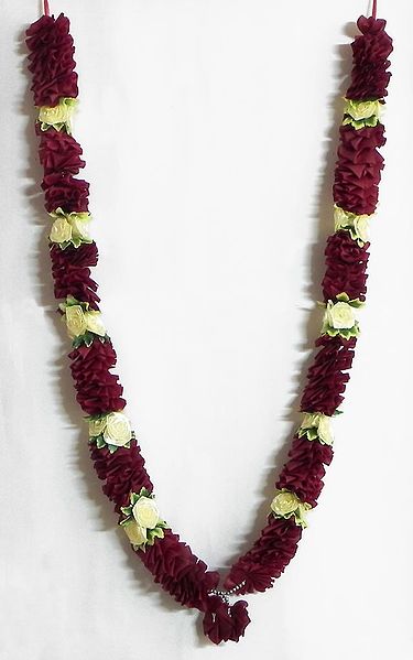 Maroon with White Ribbon Garland with Beads