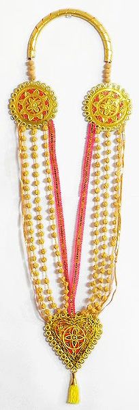 Beige with Magenta Multistrand Artificial Bead Garland with Golden Pendant