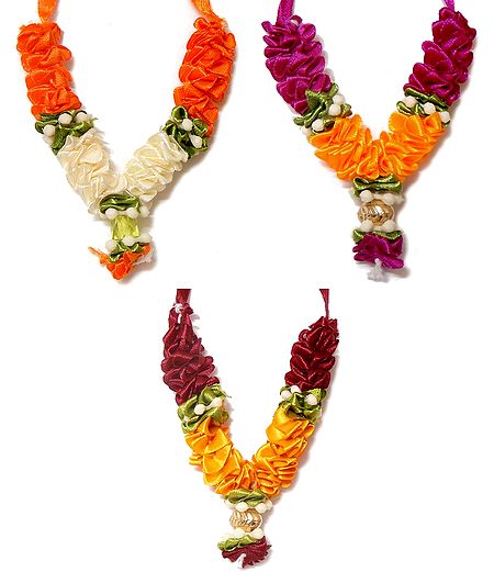 Set of 3 Small Satin Ribbon Garlands for Deity