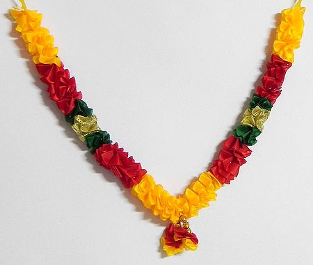 Red with Yellow and Green Cloth Flower Garland