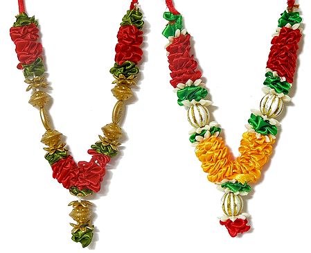 Set of 2 Small Ribbon with Beads Garland for Deity
