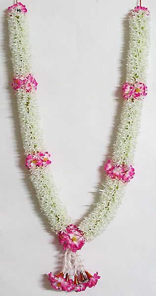 White Jasmine Flower Garland with Pink Flowers