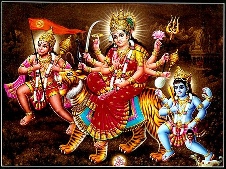 Bhagawati with Hanuman and Bhairav