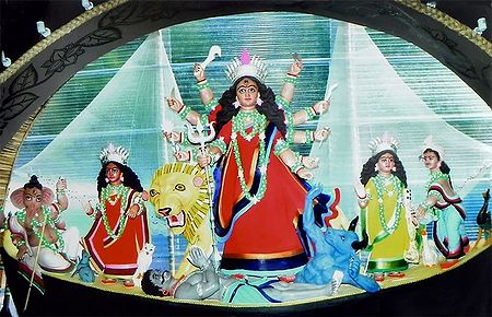 Mahishasuramardini Durga with Her Children on a Boat