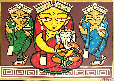 Goddess Durga with Lakshmi, Saraswati and Ganesha