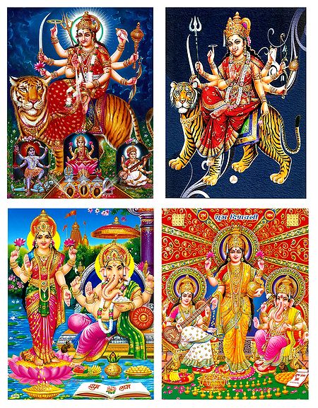 Lakshmi, Saraswati,Ganesha and Vaishno Devi - Set of 4 Posters