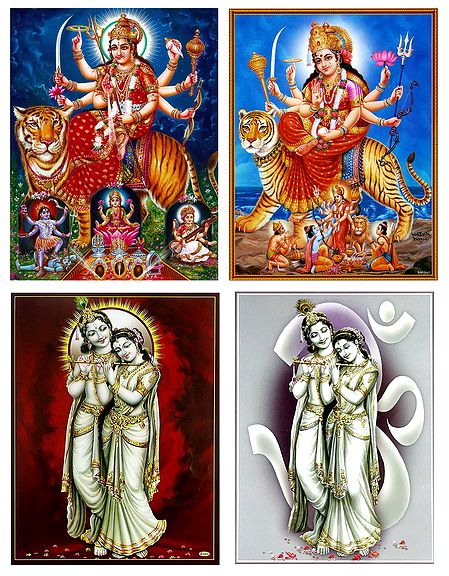 Radha Krishna and Bhagawati - Set of 4 Posters