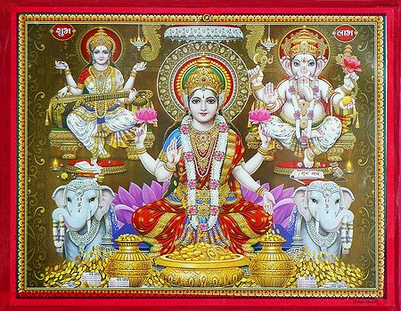 Lakshmi, Saraswati, Ganesha - Wall Hanging