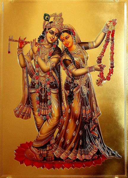 Radha Krishna Metallic Poster - The Divine Lovers