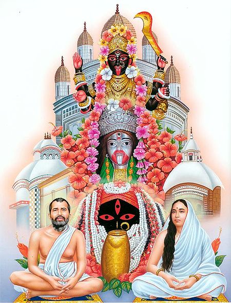 Goddess Kali of Kalighat, Tarapith and Dakshineshwar Flanked by Sri Ramkrishna and Sarada Maa
