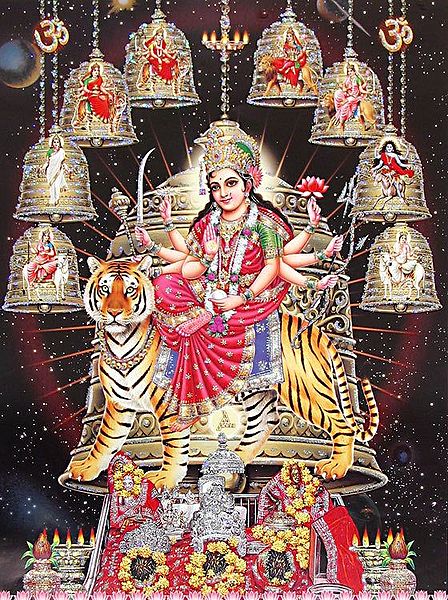 Nava Durga - Nine Forms of Goddess Durga (Poster with Glitter)
