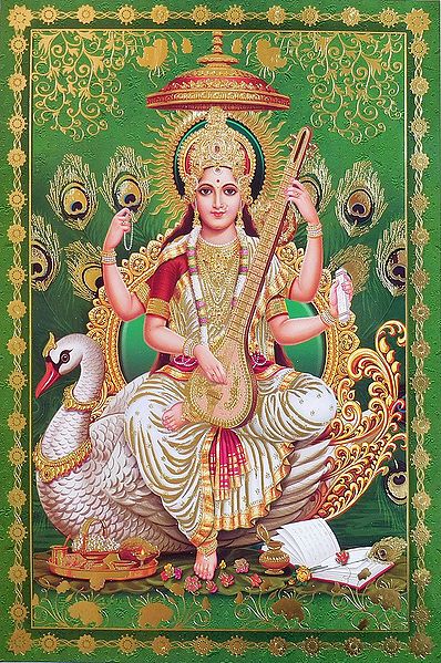 Goddess Saraswati Sitting on Swan