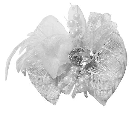 White Net Bow Hair Clip with Feather (can be used as Brooch also)
