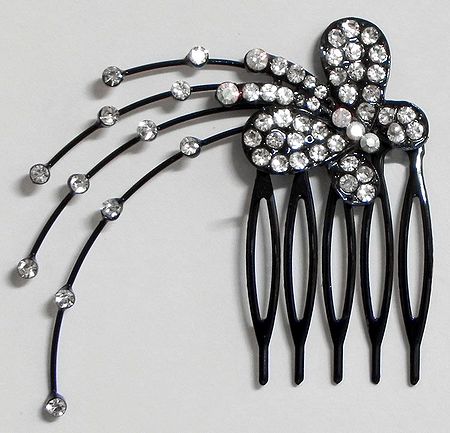 White Crystal Studded Butterfly Hair Comb