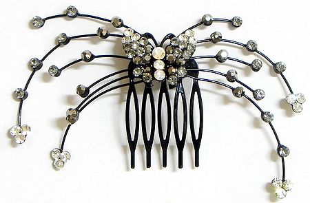 Grey and White Crystal Studded Butterfly Hair Comb