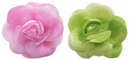 Pair of Pink and Green Rose Hair Clip (can be used as Brooch also)
