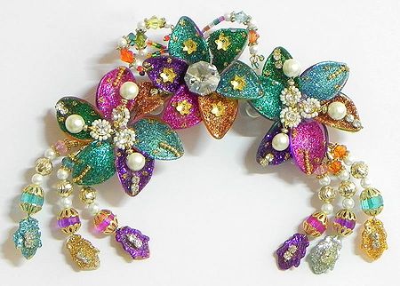 Colorful Flower Head Piece with Beads and Stone