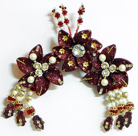 Maroon Flower Head Piece with Beads and Stone