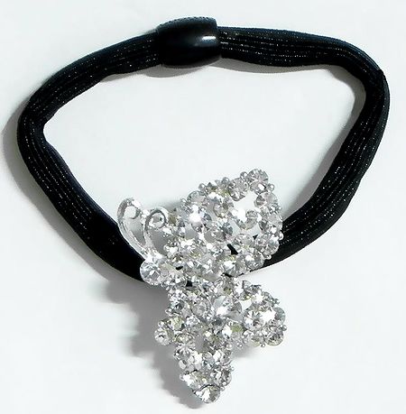 Cubic Zirconia Butterfly on Elastic Hair Band for Ponytail Holder