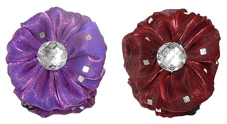 Pair of Maroon and Purple Glitter Cloth Hair Clutcher