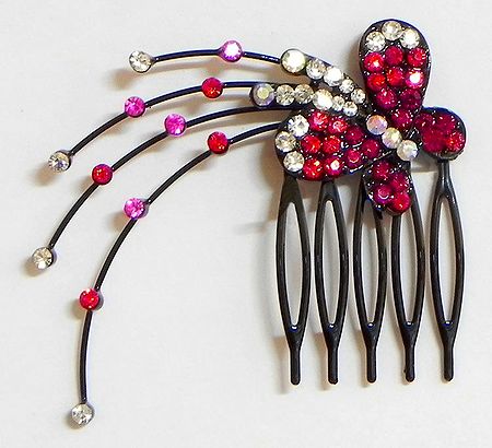 Red and White Crystal Studded Butterfly Hair Comb