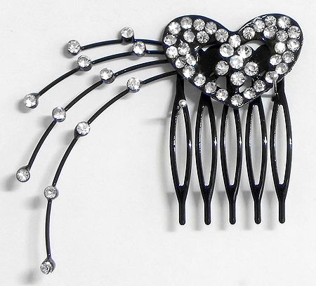 White Crystal Studded Heart Hair Comb