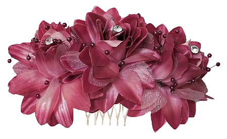 Maroon Cloth Flower with Metal Hair Comb