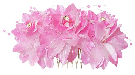 Pink Cloth Flower with Metal Hair Comb