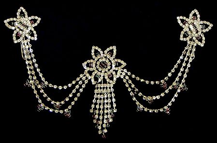 White Stone Studded and Beaded Designer Hair Jewelry