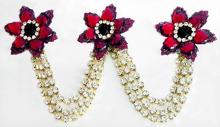 Maroon and White Stone Studded Metal Jewelry for Hair