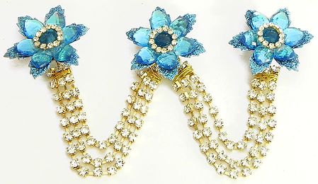 Cyan Blue and White Stone Studded Metal Jewelry for Hair