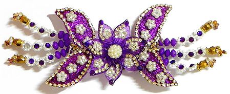 White Stone Studded Purple Flower Head Piece with Beads 