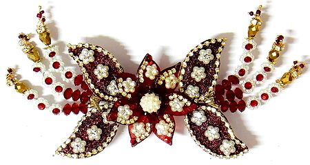Red Stone Studded Maroon Flower Head Piece with Beads 