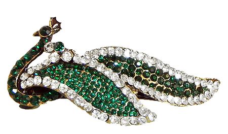 Faux Emerald and Cubic Zirconia Peacock Hair Clip