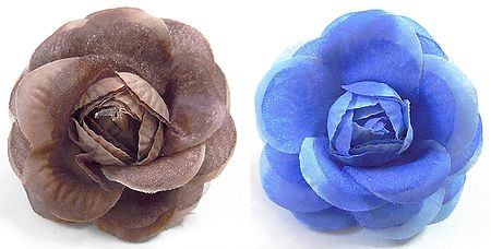 Pair of Blue and Brown Rose Hair Clip (can be used as Brooch also)