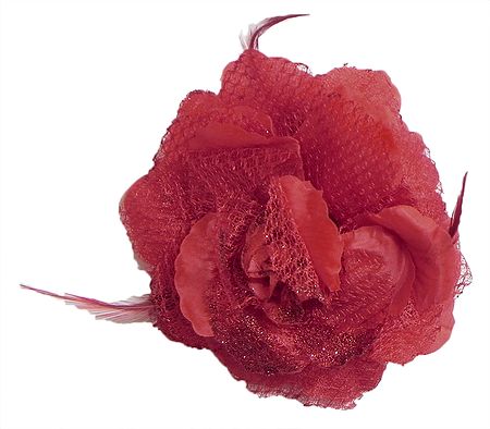 Dark Red Rose Hair Clip with Feather (can be used as Hair Band and Brooch also)