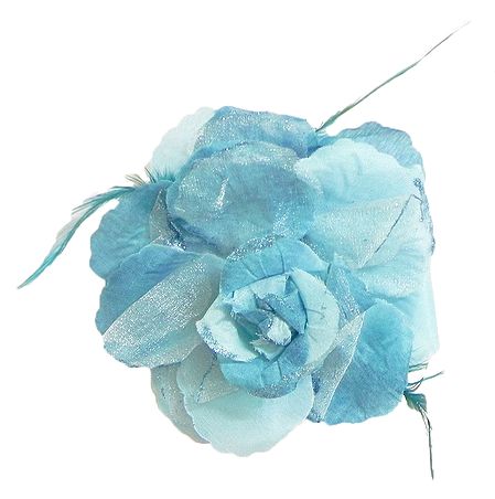Light Blue Rose Hair Clip with Feather (can be used as Hair Band and Brooch also)