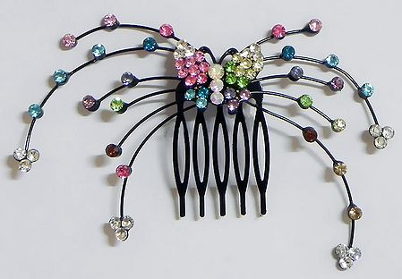 Multicolor Crystal Studded Butterfly Hair Comb