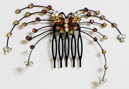 Rust and White Crystal Studded Butterfly Hair Comb