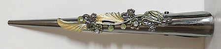 Stone Studded Light Green and Light Yellow and Saffron Designer Press Hair Clip