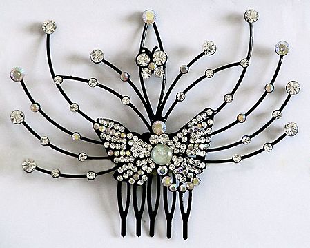 White Crystal Studded Butterfly Hair Comb