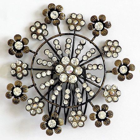 White Crystal Studded Round Hair Comb