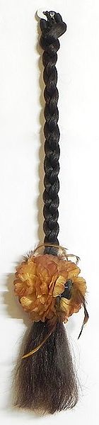 Artificial Braided Brown Hair with Detachable Brown Cloth Flower Hair Clutcher