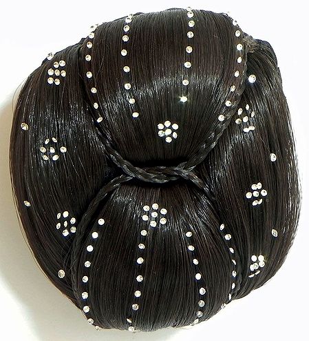 White Stone Studded Designer Black Hair Bun