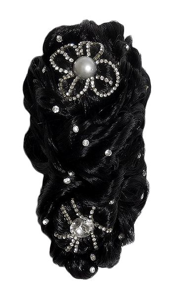 Stone Studded Black Synthetic Hair with Clutcher