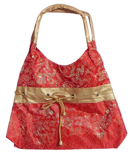 Red with Golden Brocade Silk Bag