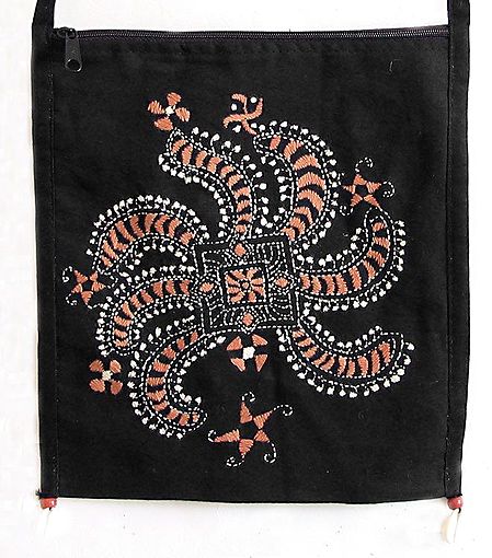Black Bag with Kantha Stitch