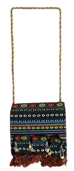 Colorful Weaved Bag with One Zipped Pocket and Three Small Pockets at the Front